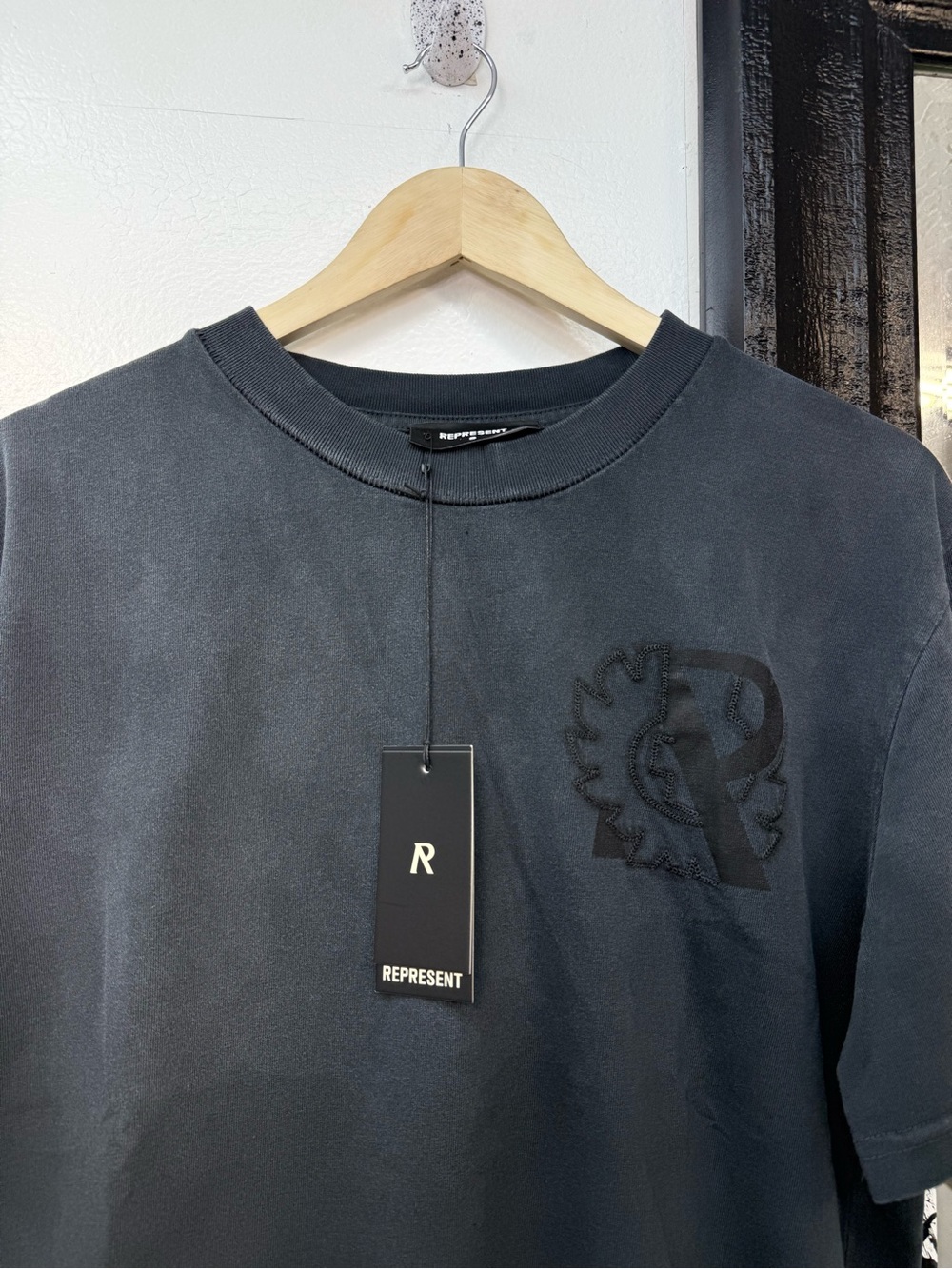 Represent X Belstaff Outline Phoenix acid wash Mens Black Crewneck Logo T-Shirt - Picture 2 of 12